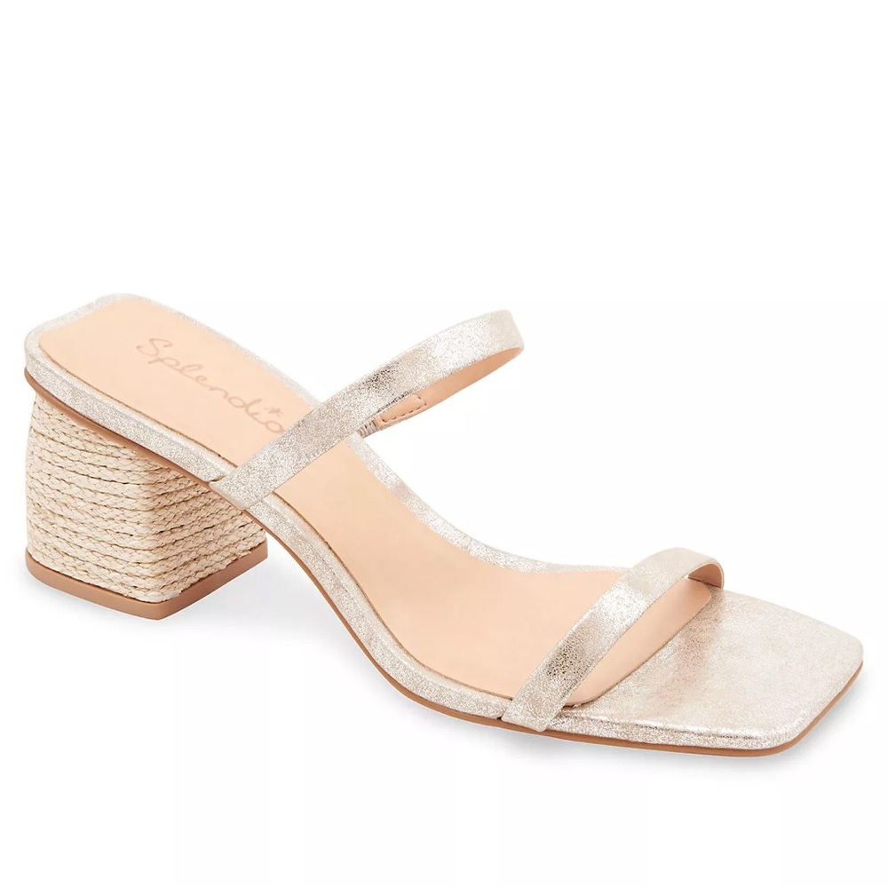 Splendid NIB Metallic Leather Strappy Kharis Block Heel Sandal in Champagne